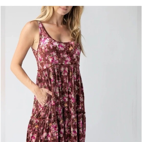 Natural Life Karlie Rust Bouquets Velvet Maxi Sundress Sz XL Boho Cottage Floral - Picture 9 of 13